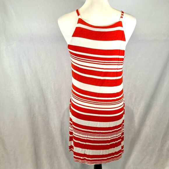 Orange and white striped trapeze sundress size small - Picture 4 of 6
